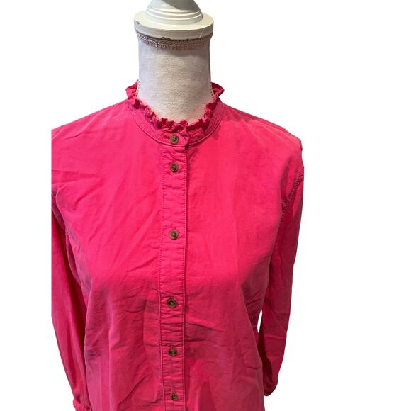 J Crew Lightweight Corduroy Ruffle Neck Shirt Hot Pink 10 - Picture 2 of 8